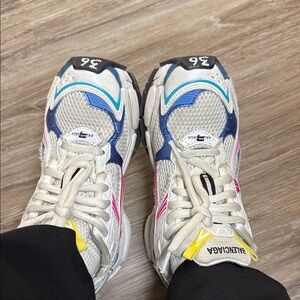 Balenciaga Women's Sneakers in White, Blue, and Pink